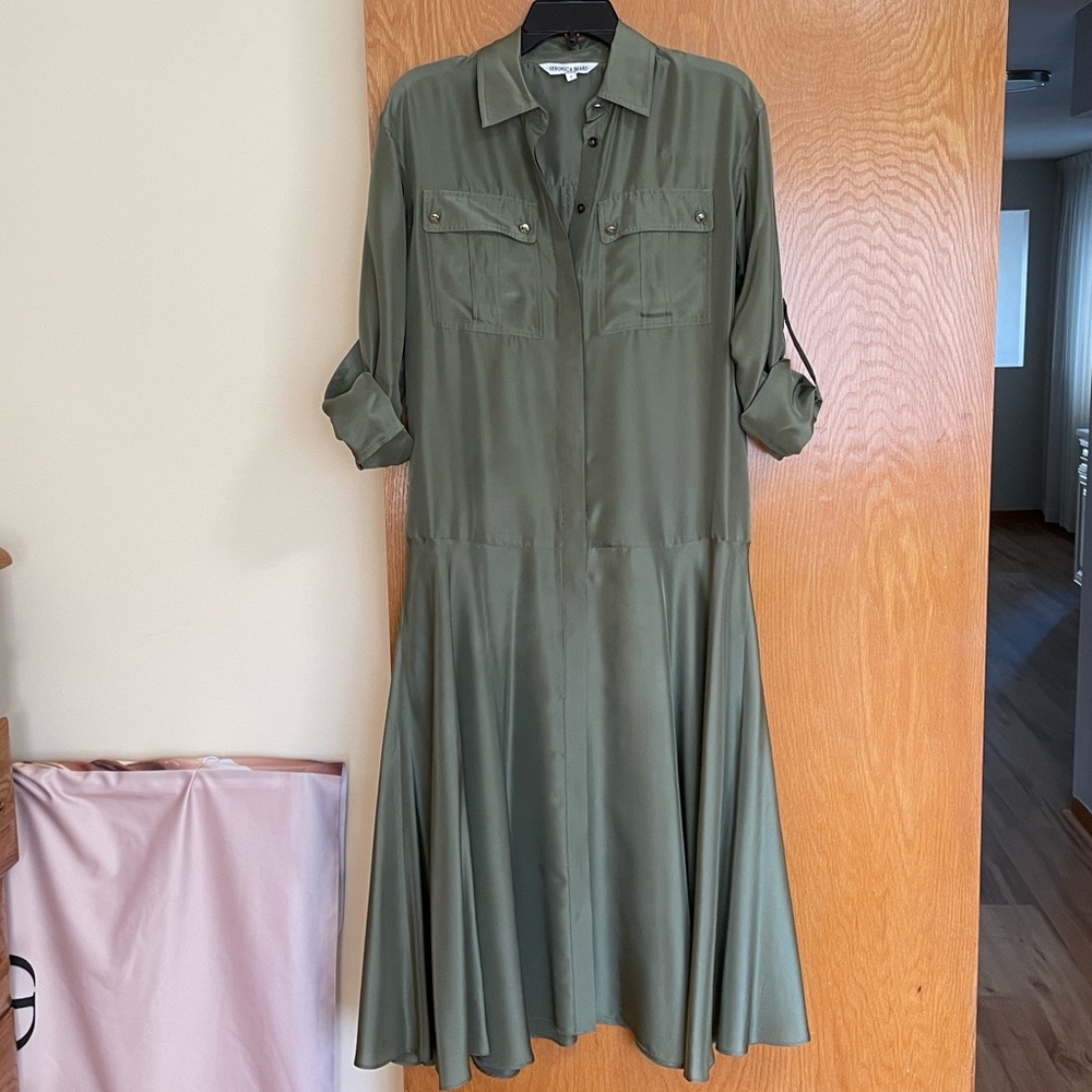 Veronica Beard Camille Green Utility Silk Dress - Picture 4 of 16
